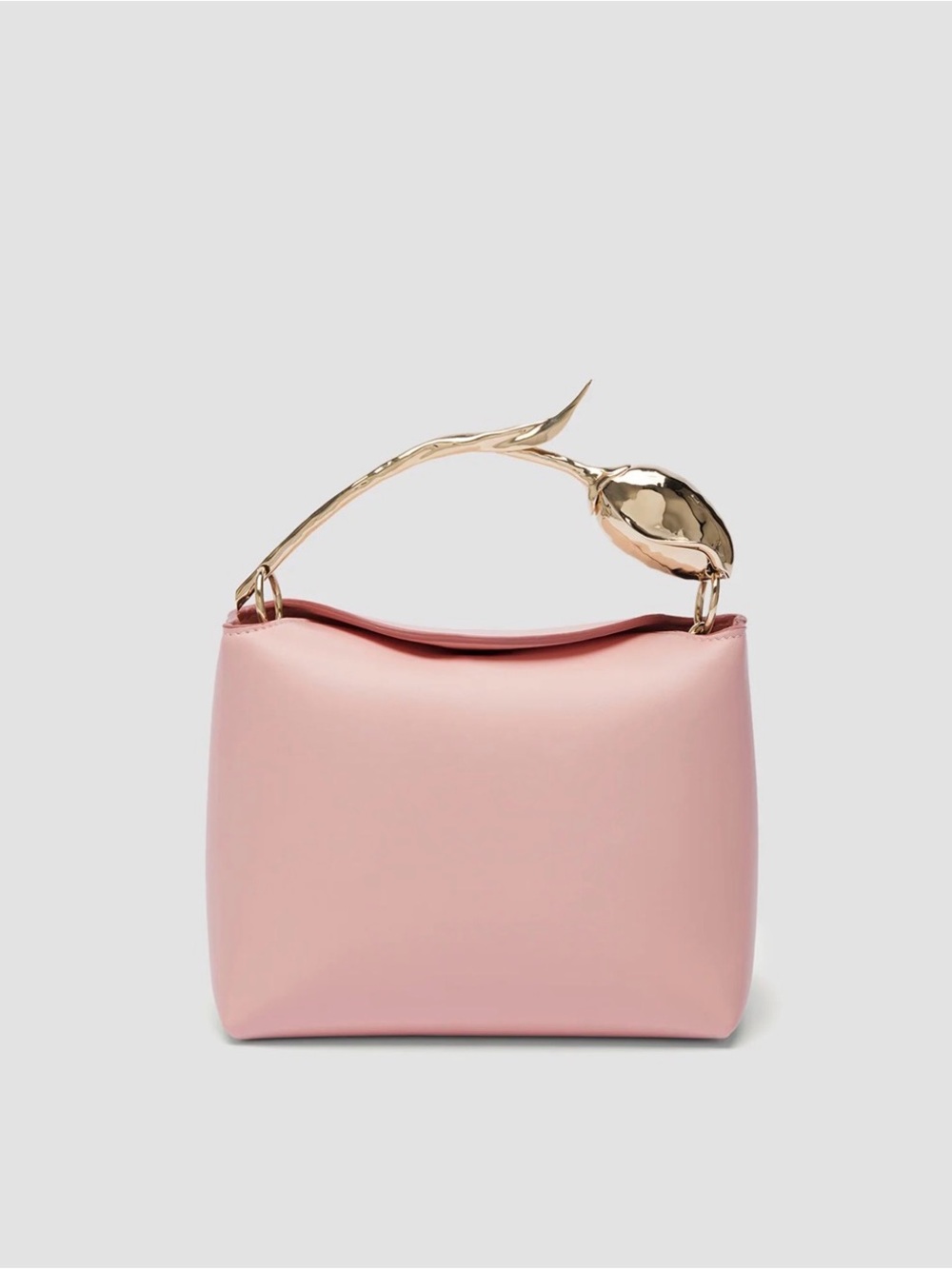 ERDEM Mini Bloom Bag Blush Pink Leather Shoulder Bag with Gold Sculptural Handle